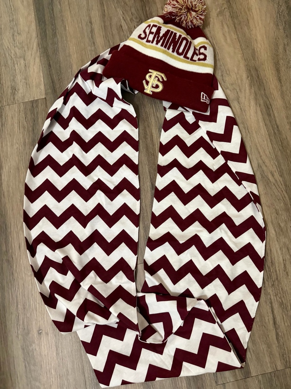 New Era Florida State Seminoles Maroon & White Chevron Scarf and Pom Beanie Set
